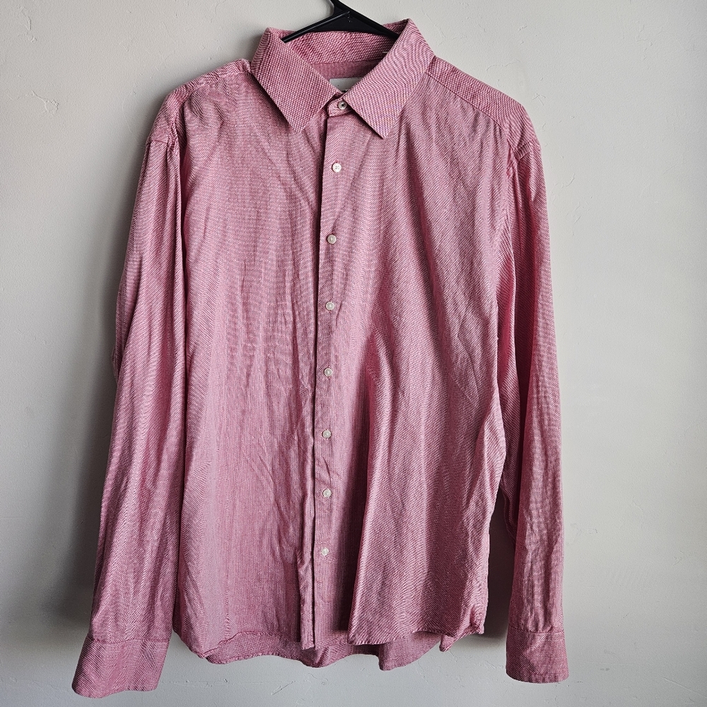 Ben Sherman Tailoring Shirt Mens 17 34-35 Pink Button Up Tailored Slim Fit